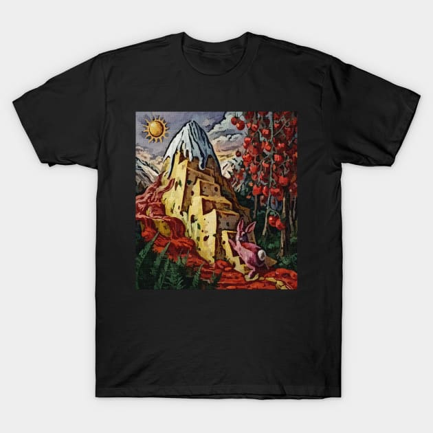 rabbit climbing cheese mountain T-Shirt by Catbrat